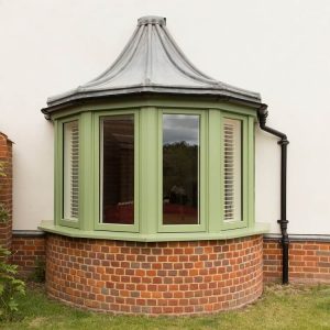 Green timber bay window